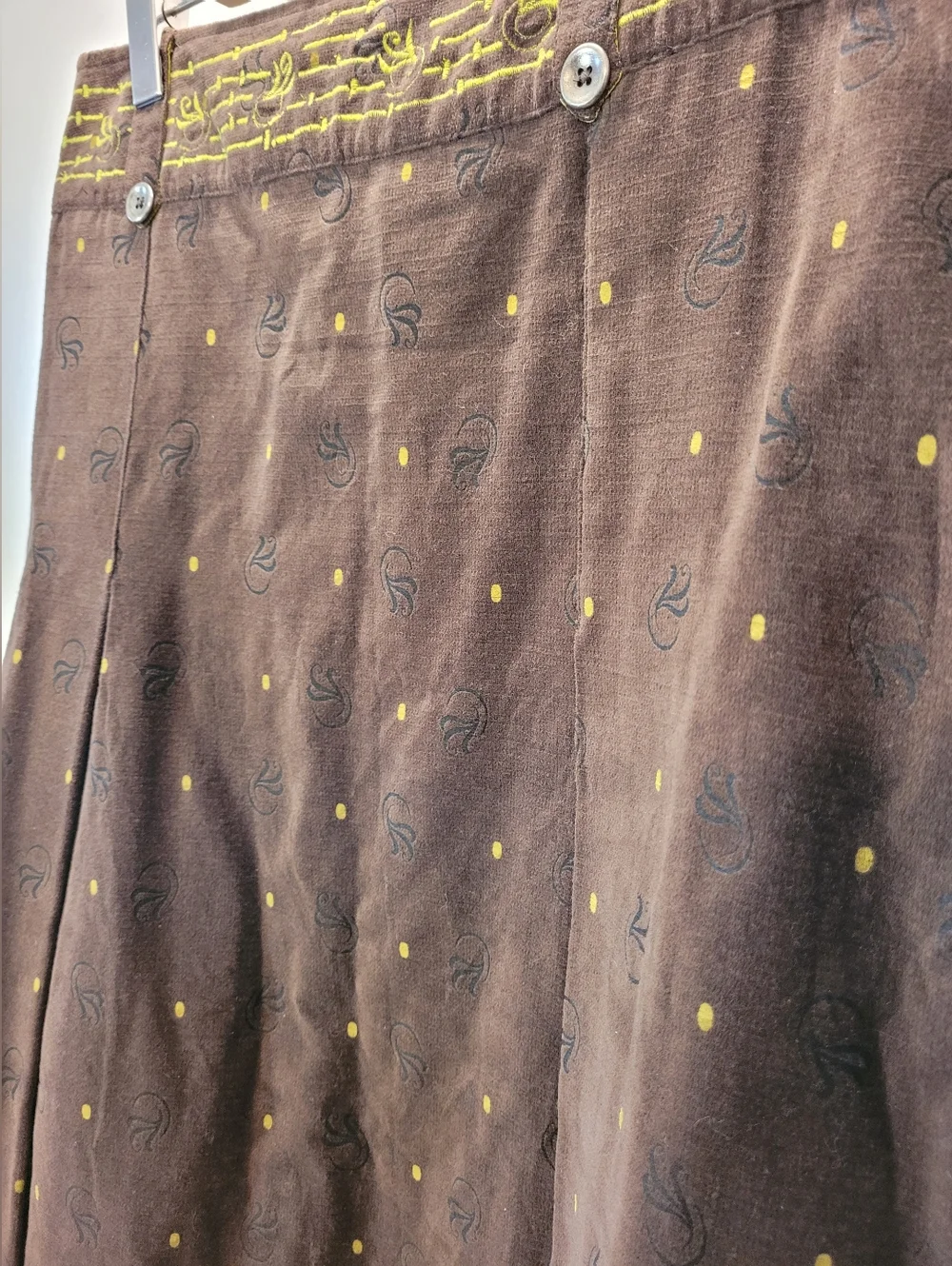 Solola Nwt Women's Brown & Green Embroidered Polka Dot Midi Skirt - Size 12 - Picture 9 of 10